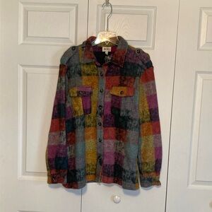 Bibi Colorful Plaid Button-Up Shacket Size L NWT